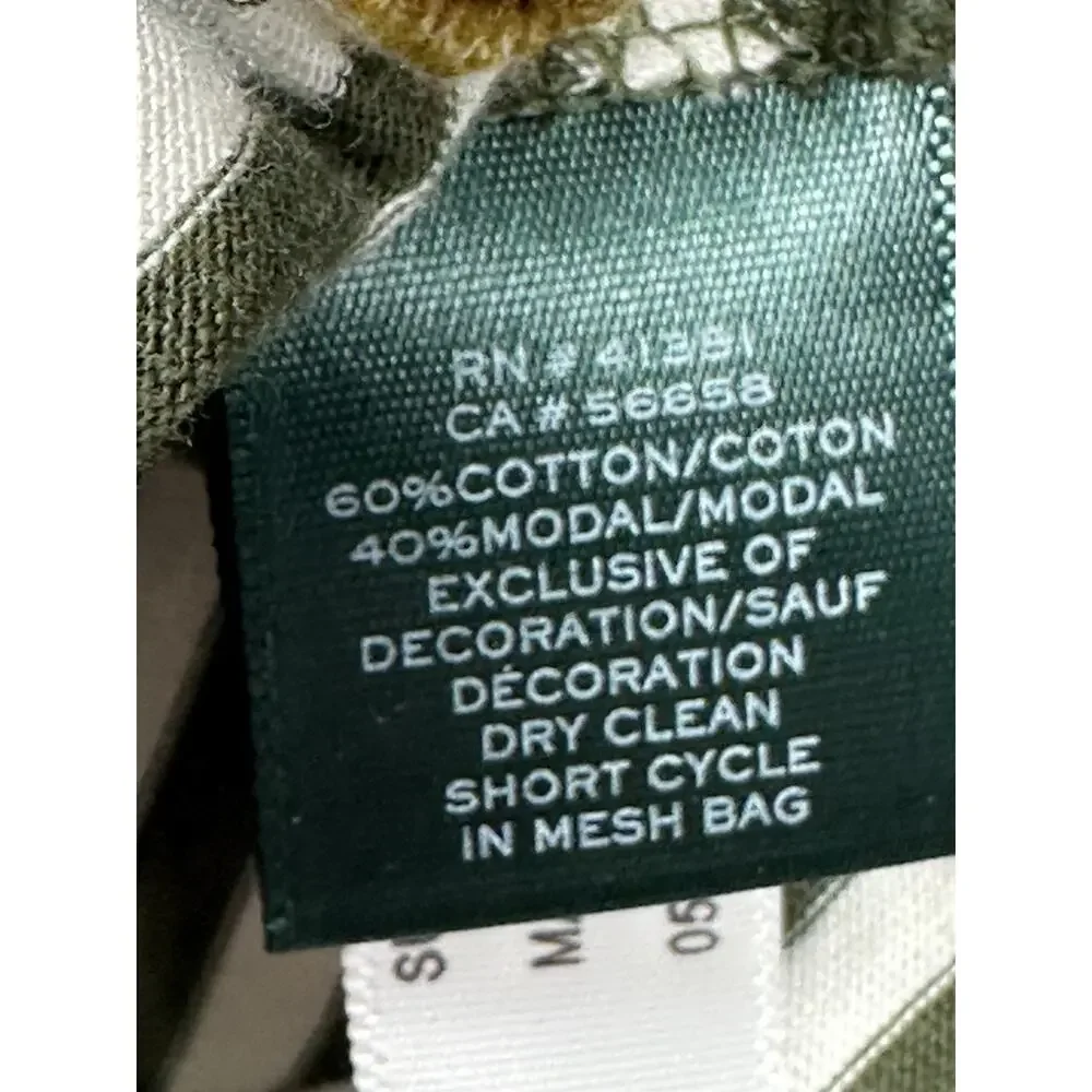 Lauren Ralph Lauren Women Large Shirt Stripe Green Cotton Modal Military Support - Picture 8 of 9